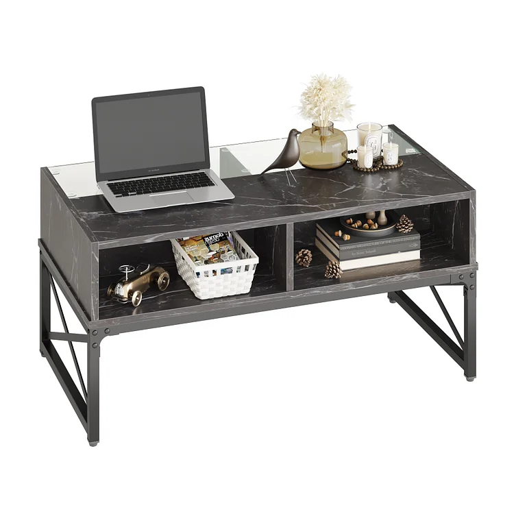 Bestier Glass Coffee Table for Living Room with Storage