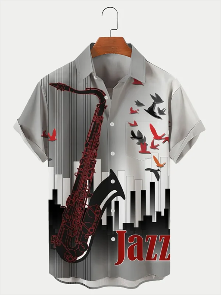 BrosWear Musical Instrument Print Vacation Casual Men'S Shirt