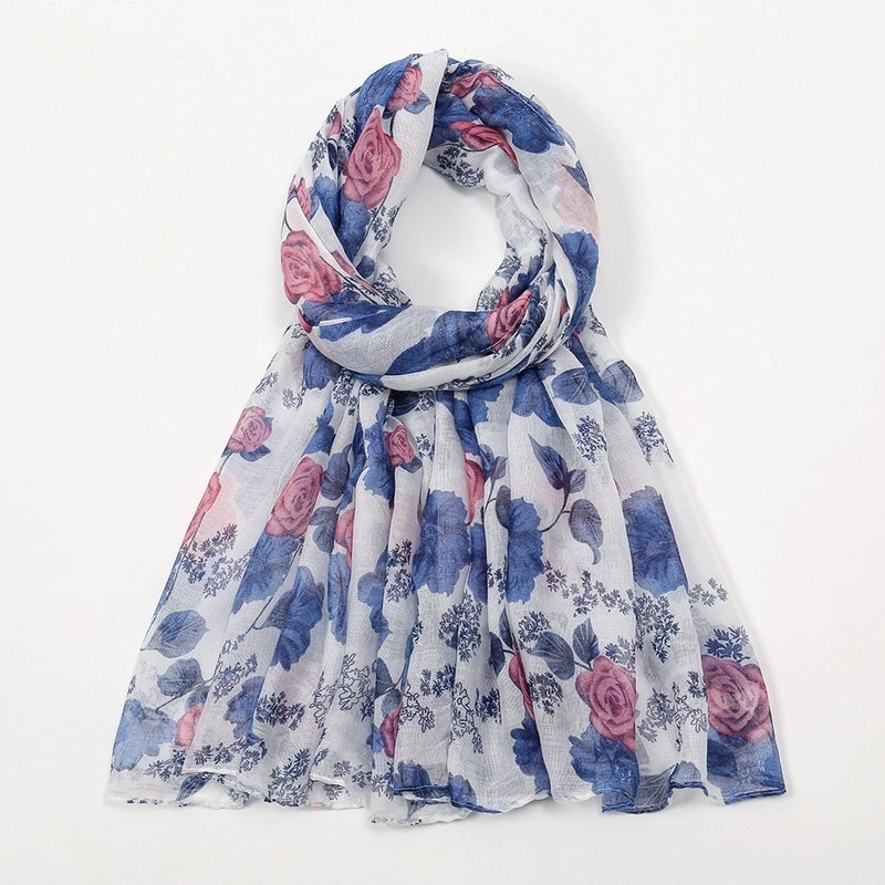 Women’s Retro Lady Printing Rose Rayon Polyester Printing And Dyeing Printing Dyeing Scarf Shawl Hijab