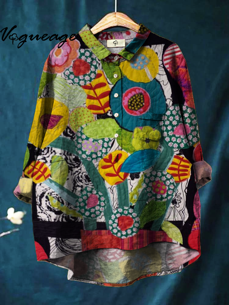 Colorful Floral Botanical Fashion Cotton Linen Shirt
