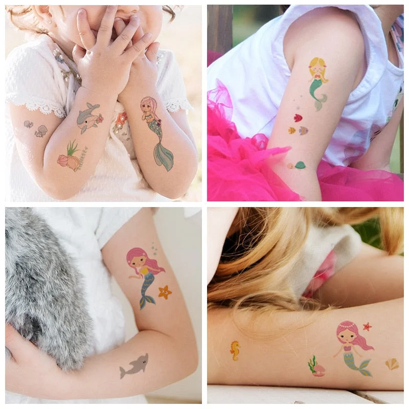 Children's cartoon mermaid tattoo stickers pink princess waterproof cute fun one-time reward stickers