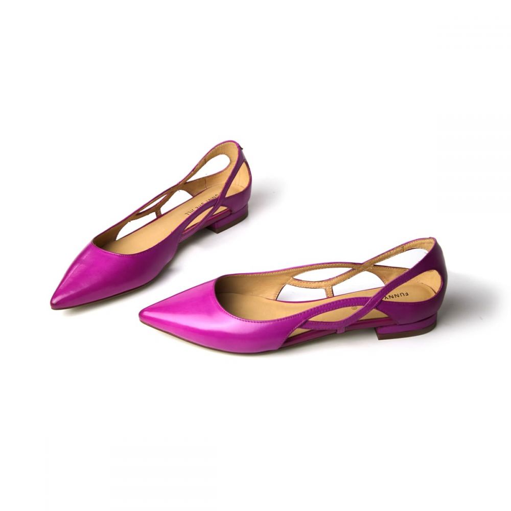 Purple Vegan Leather Cut Out Pointed Toe Flat Shoes for Women Nicepairs