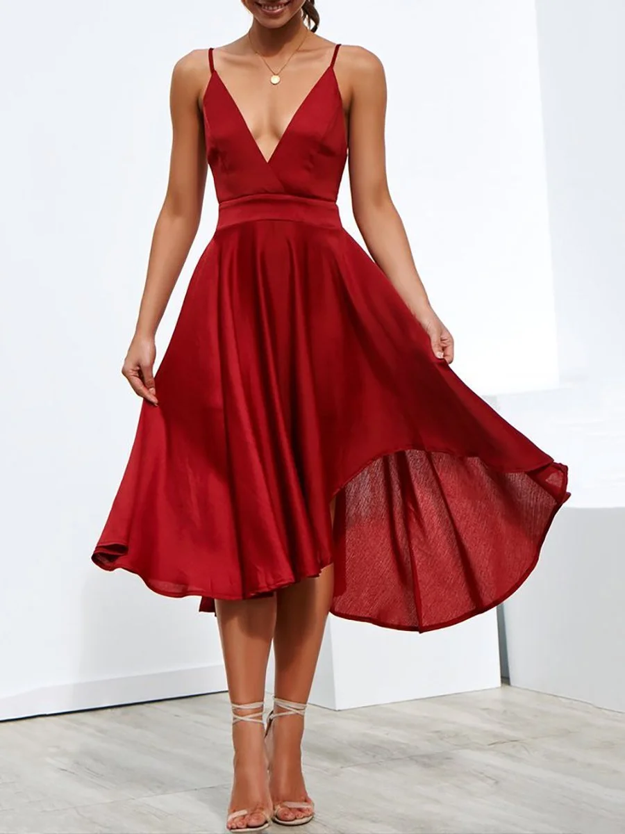 Sexy Backless V-Neck Sling Midi Dress
