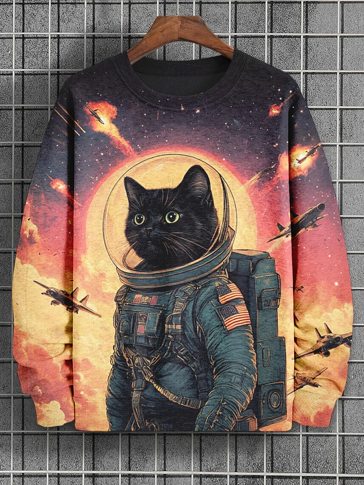 Men's Soldier Cat Resistance War Art Print Casual Sweatshirt