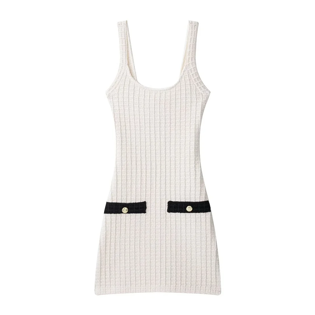 Nigikala Nigikala New Women's Elastic Knitted Button Dress With Short Dress 5063343