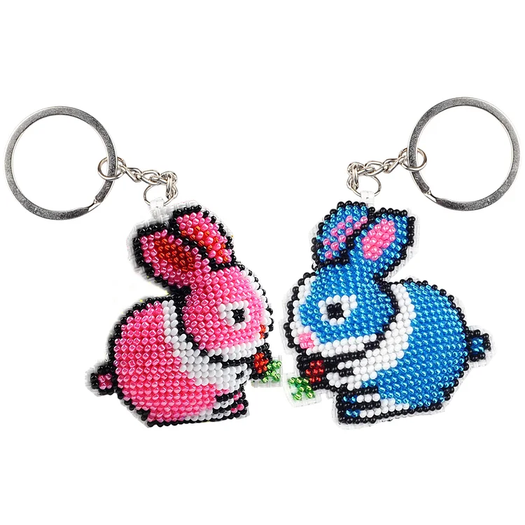 2Pcs Animal Bead Cross Stitch Keychain Kit Mosaic Beads Embroidery Keyrings Art