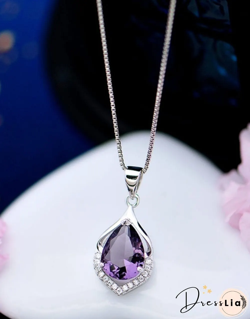 Fashionable and Noble 925 Pure Silver Diamond Lady Necklace Long Pendant Elegant Natural