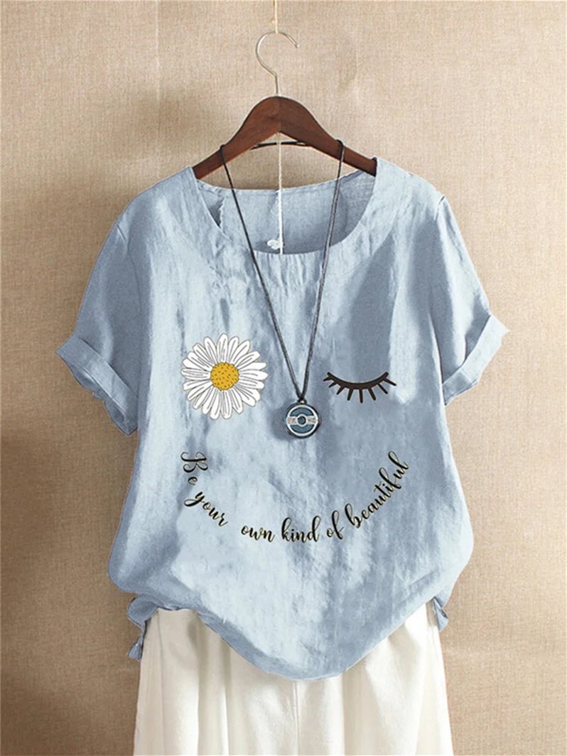 Women Short Sleeve Scoop Neck Graphic Tops