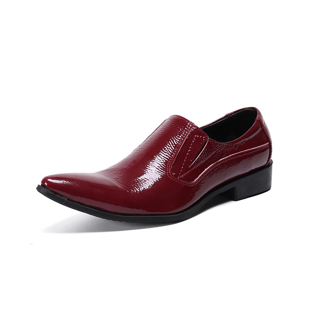VCSHOES Men Classic Plus Size Shoes Pointed Toe Man Wine Red Genuine Leather Shoes Men Party Dress Shoes