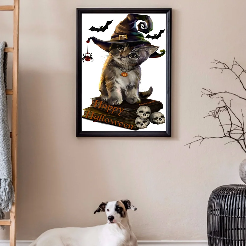 5D DIY Round Drill Diamond Painting Halloween Cat Art Mosaic Home Decor Art