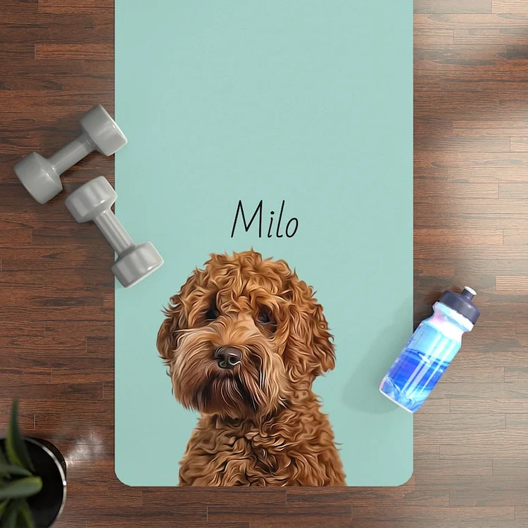 Personalized Rubber Yoga Mat with Custom Pet Photo And Name, Dog Yoga Mat