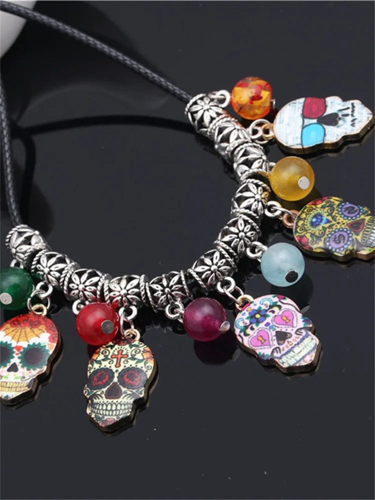 Day Of The Dead Sugar Skulls Beaded Necklace