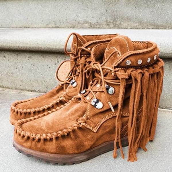 Faux Suede Fringed Autumn Boots | EGEMISS