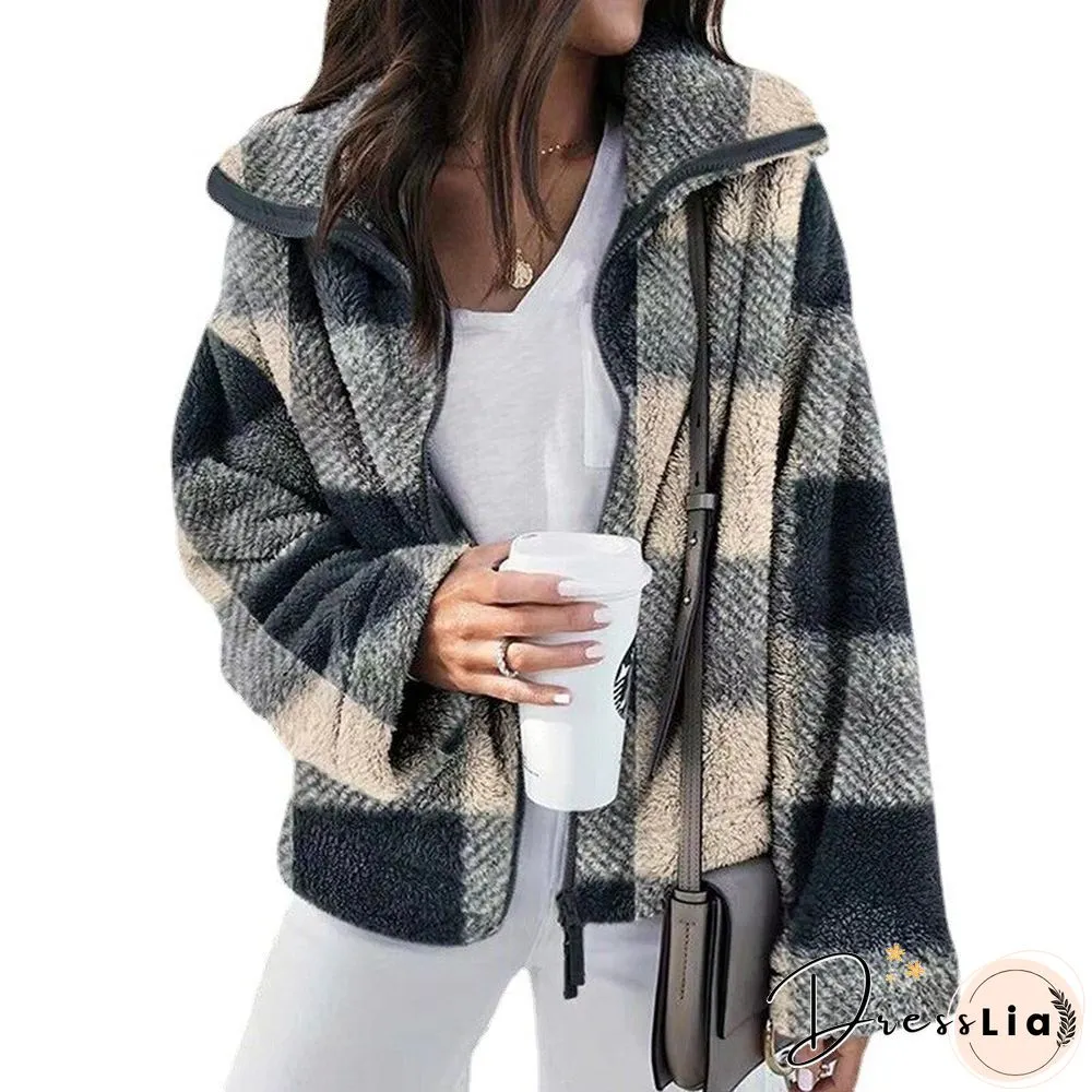Autumn And Winter Long Coat Women New Casual Double-sided Plush Plaid Coat Jacket Women