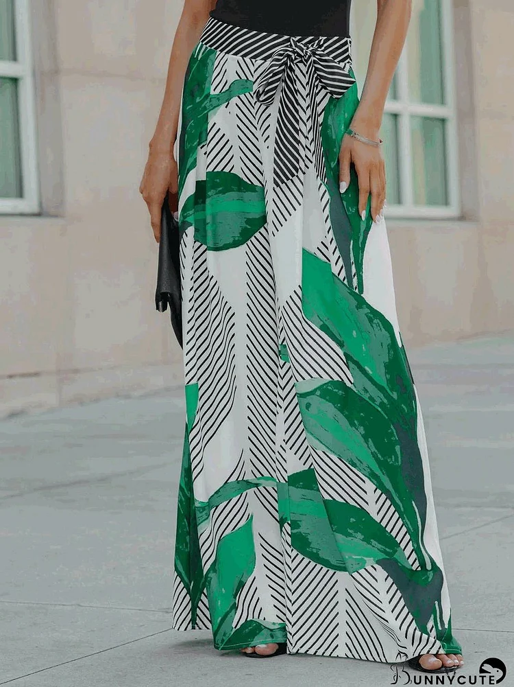 Pants Casual Print Leaf Tie Wide Leg Pants for Women