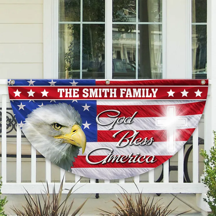 Personalized 250 Years of Freedom America Flag Custom Family Name Patriotic Eagle God Bless America Non-Pleated Fan Flag