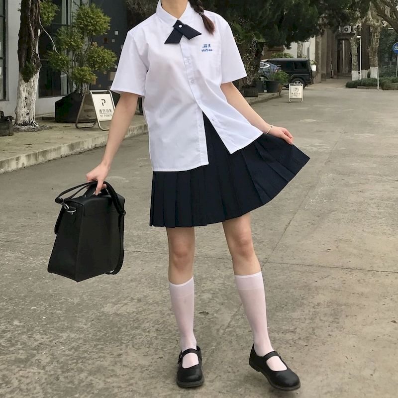 Fongt Thai School Uniform Jk Uniform Round Neck Short Sleeve Shirt Pleated Skirt 2 Piece Suits College Performance Class Suits