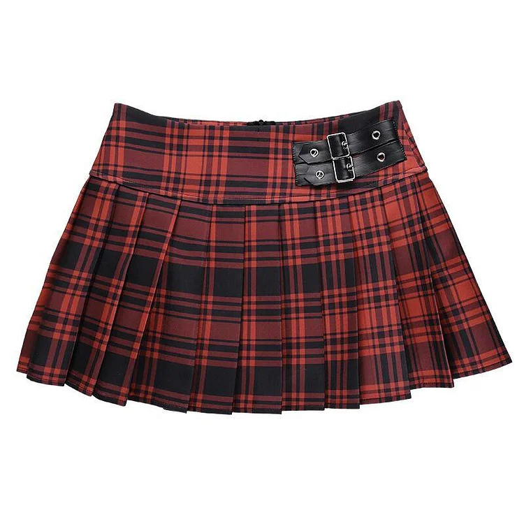 Contrast Check Pleated Skirt