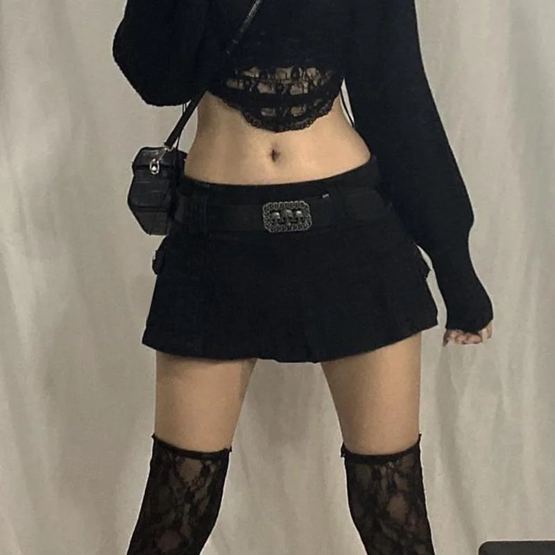 Uveng Uveng New Solid Color Personality Street Spice Girl Style Women's Denim Pleated Skirt Skirt