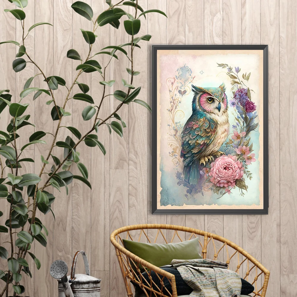 Diamond Painting - Full Round Drill - Flower Owl(Canvas|40*60cm)