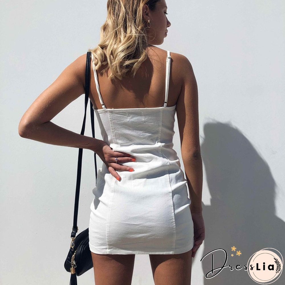 Sexy Dress Women Summer Casual Solid Mini Sleeveless Dresses Club Party V-neck Streetwear Dress