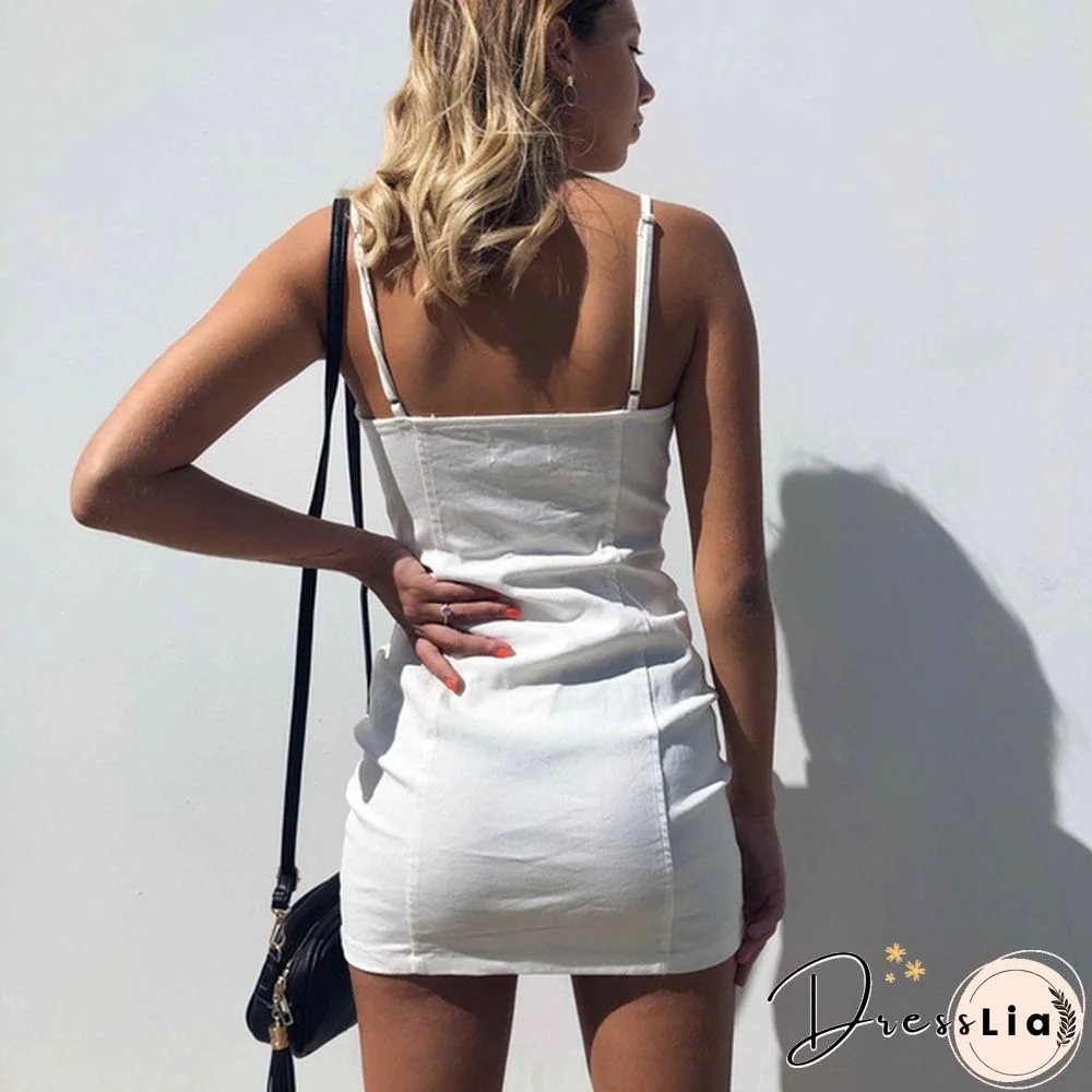 Sexy Dress Women Summer Casual Solid Mini Sleeveless Dresses Club Party V-neck Streetwear Dress