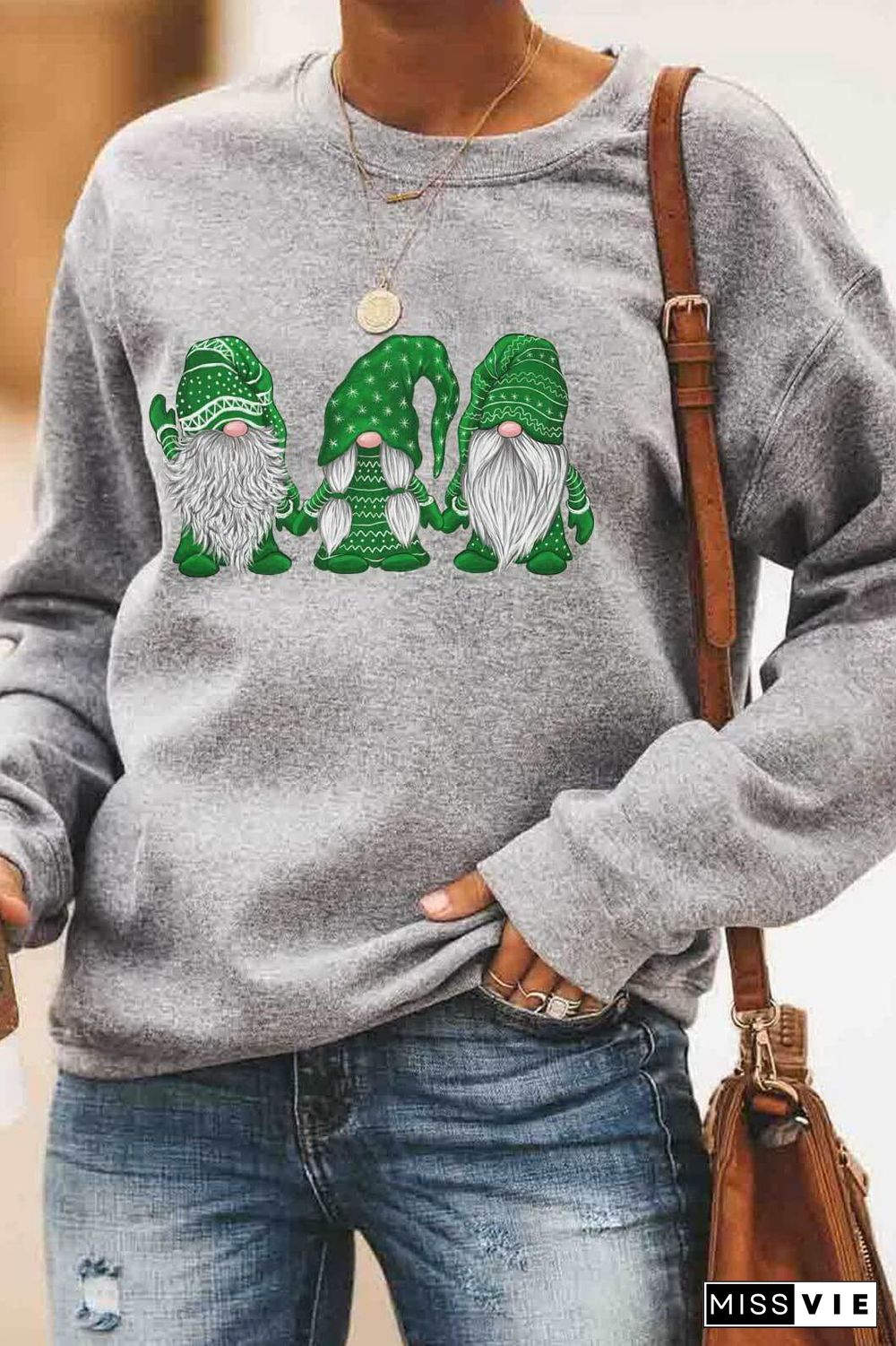 Santa Claus Printed Round Neck Sweater