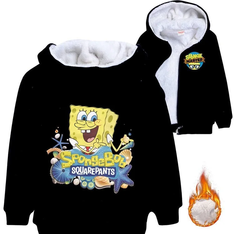 Mayoulove Boys Girls Spongebob Squarepants Print Kids Fleece Lined Zip Up Hoodie-Mayoulove