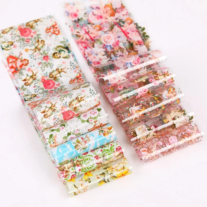 10Pcs/Bag Marble Nail Art Transfer Foil Sticker Flower French Tip Wraps Adhesive Decals Nails Decoration Manicures Accessories-Nail Inspo