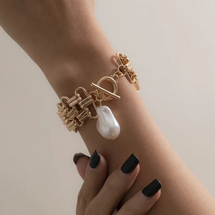 Metal Exaggerated Punk Irregular Fashion Pearl Pendant Bracelet