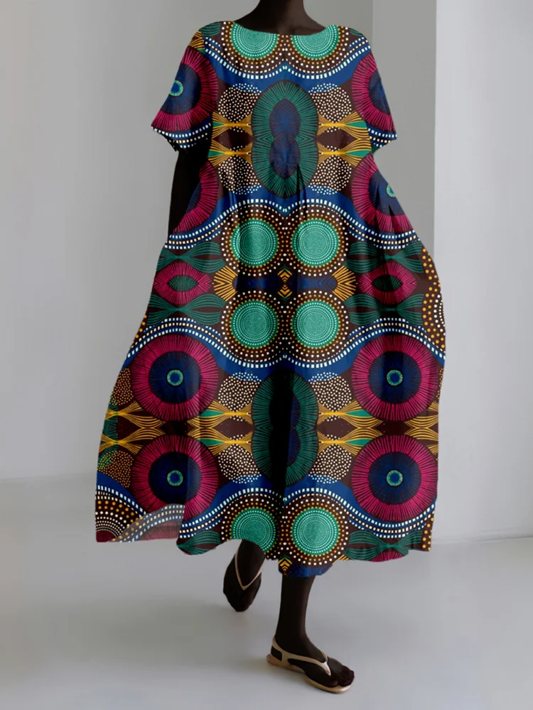 African Tribal Graphic Linen Blend Maxi Dress