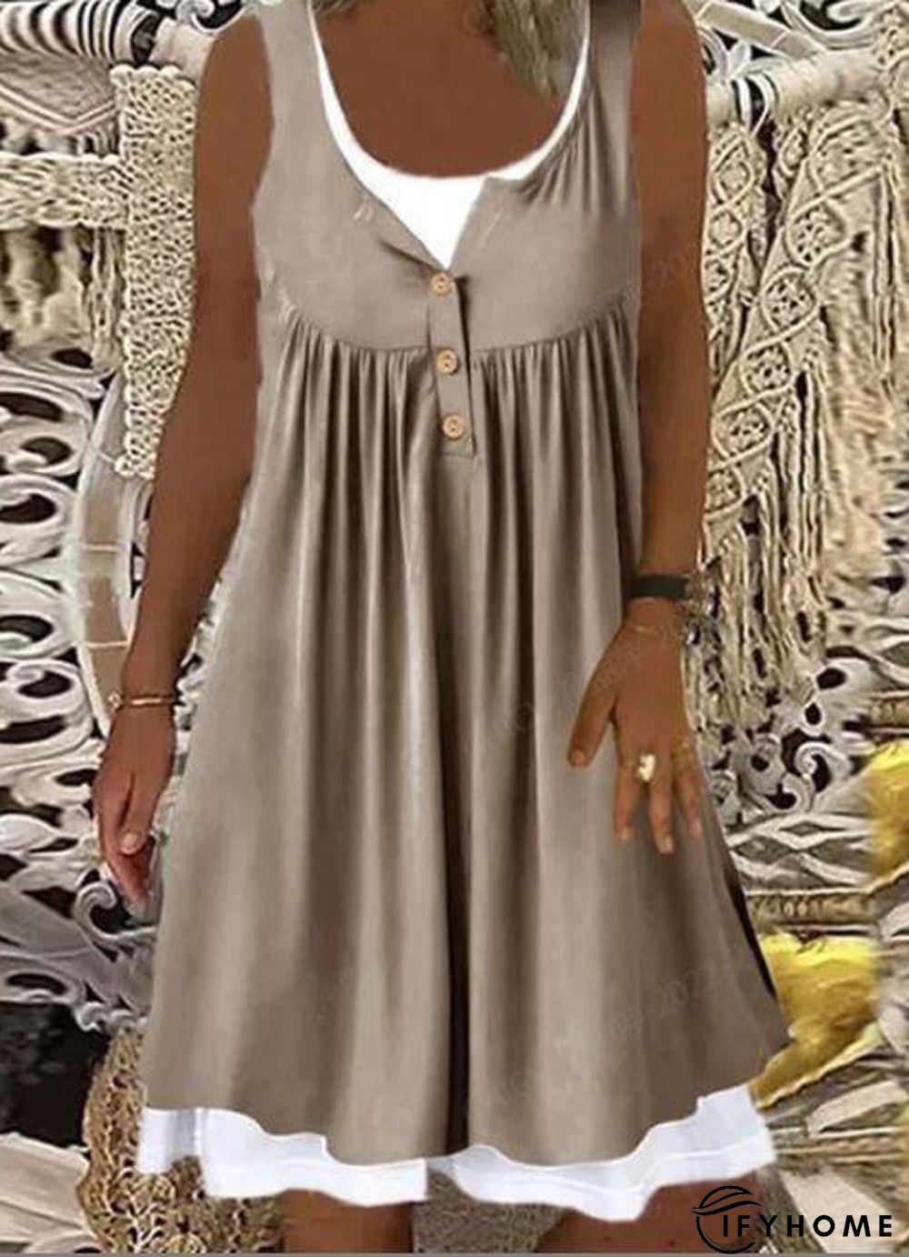 Crew Neck Regular Fit Plain Short Sleeve Knit Dress | IFYHOME