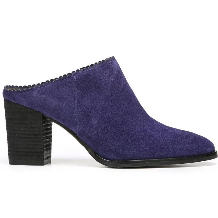 Dark Purple Round Toe Mule Heels Block Heels Shoes Vdcoo