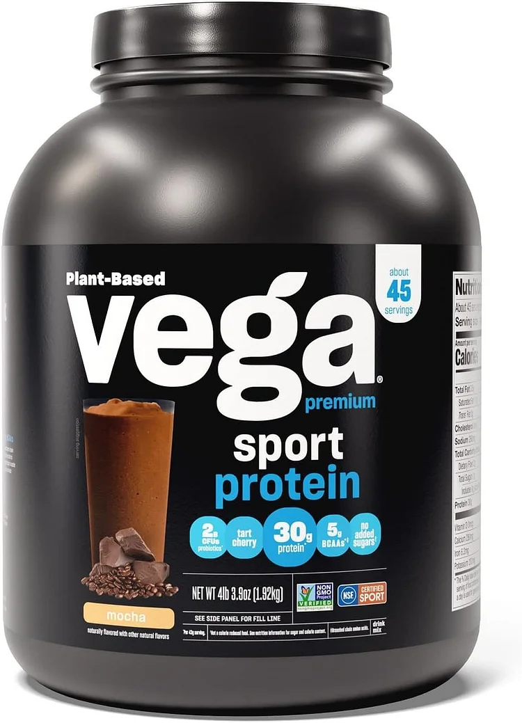 Vega Sport Protein Powder Mocha (45 Servings, 4lb 3.9oz) - Plant Based Vegan Protein Powder, BCAAs