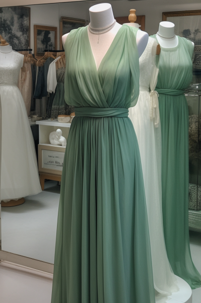 Ovlias Light Green V Neck Long Mermaid Chiffon Sleeveless Bridesmaid Dress BD0001