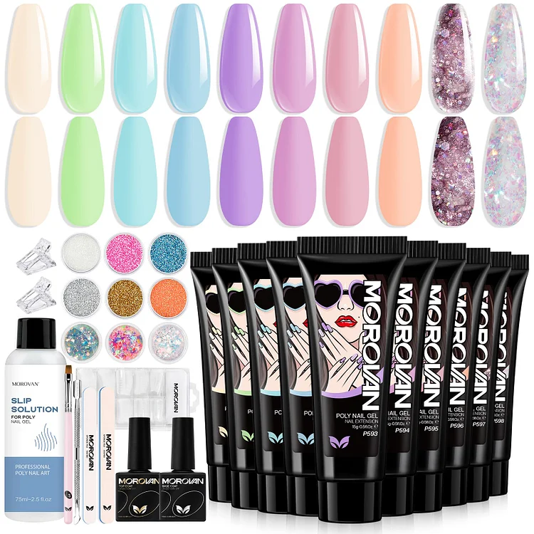 So Dazzling - 10 Colors Poly Gel Beginner Kit with 9 Colors Glitter