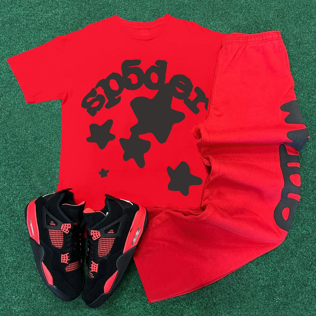 Sp5der Print T-shirt Sweatpants Two Piece Set