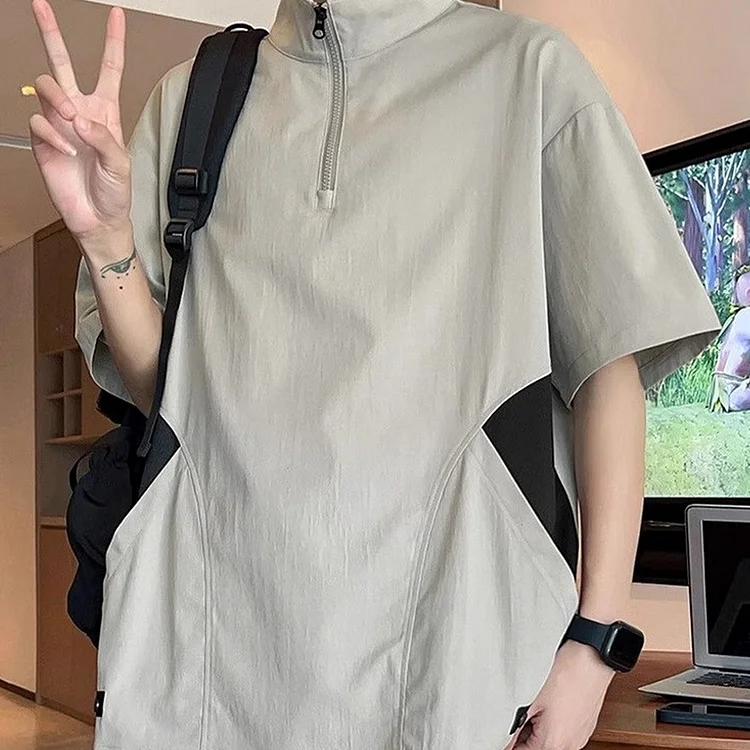 Men's Casual Zip Up Top with Relaxed Streetwear Silhouette