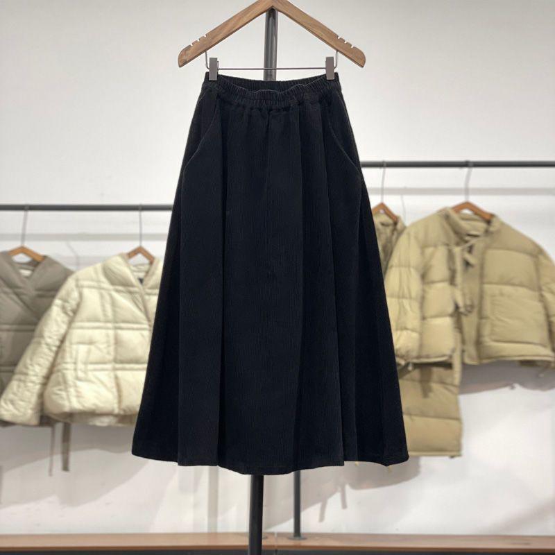 Lazycackle Thickened Corduroy Swing Skirt – Vintage Autumn Winter Casual Skirt for Women  