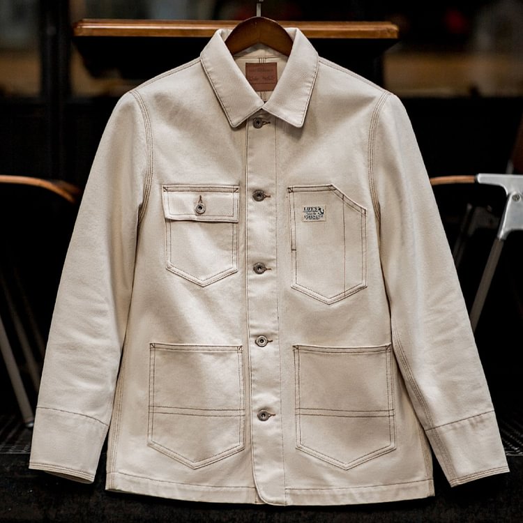 Vintage Heavy Cotton Lapel Cargo Multi-Pocket Jacket