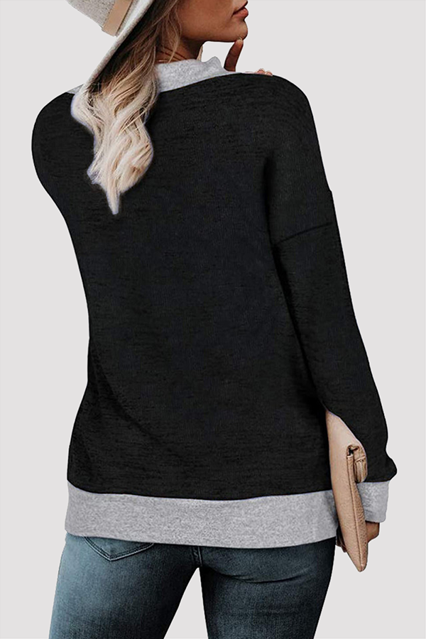 Casual Patchwork Basic Contrast V Neck Tops