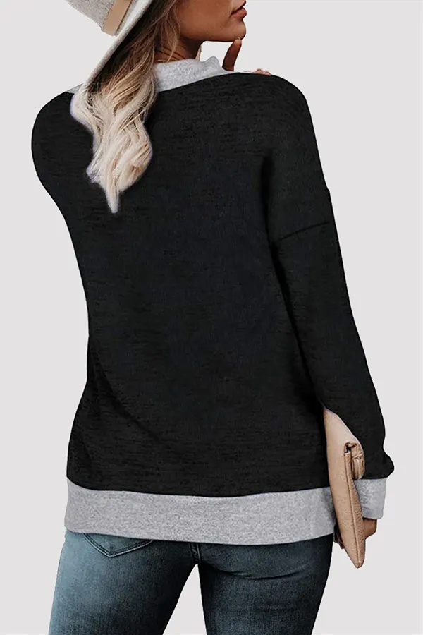 Casual Patchwork Basic Contrast V Neck Tops