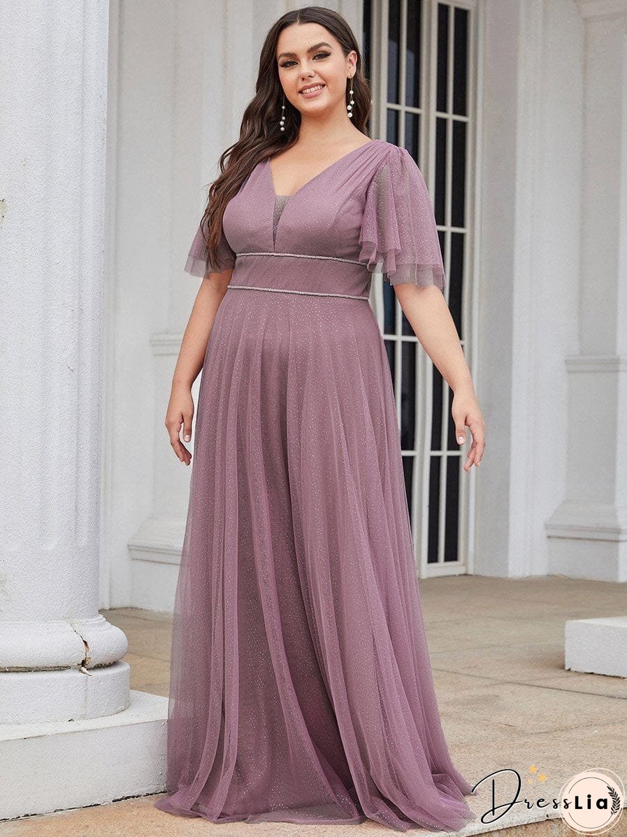 Elegant Golden Stamped Ruffle Sleeve Evening Gown