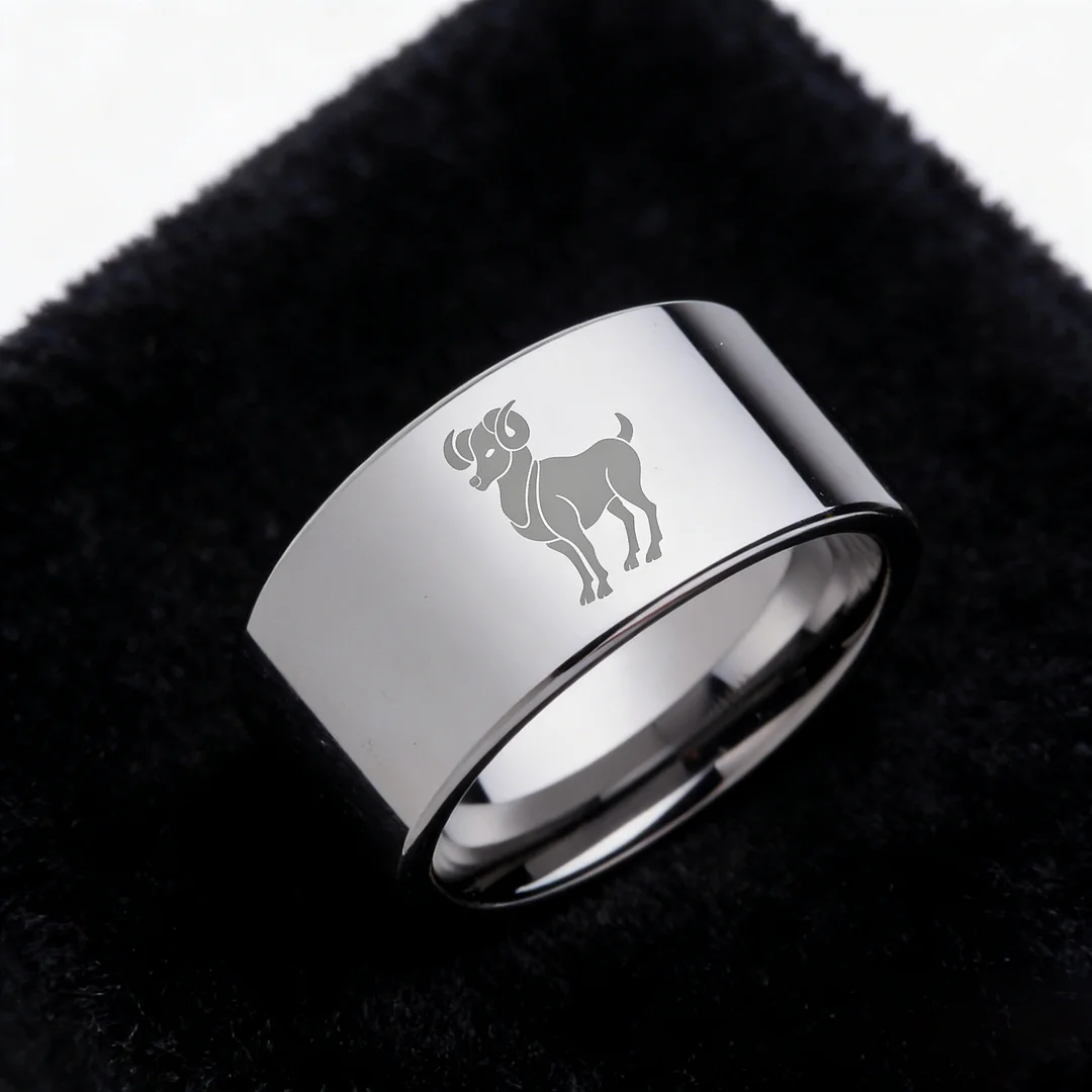 4MM 6MM 8MM 10MM Silver Zodiac Aries Laser Couple Wedding Bands Flat Tungsten Carbide Rings for Men and Women