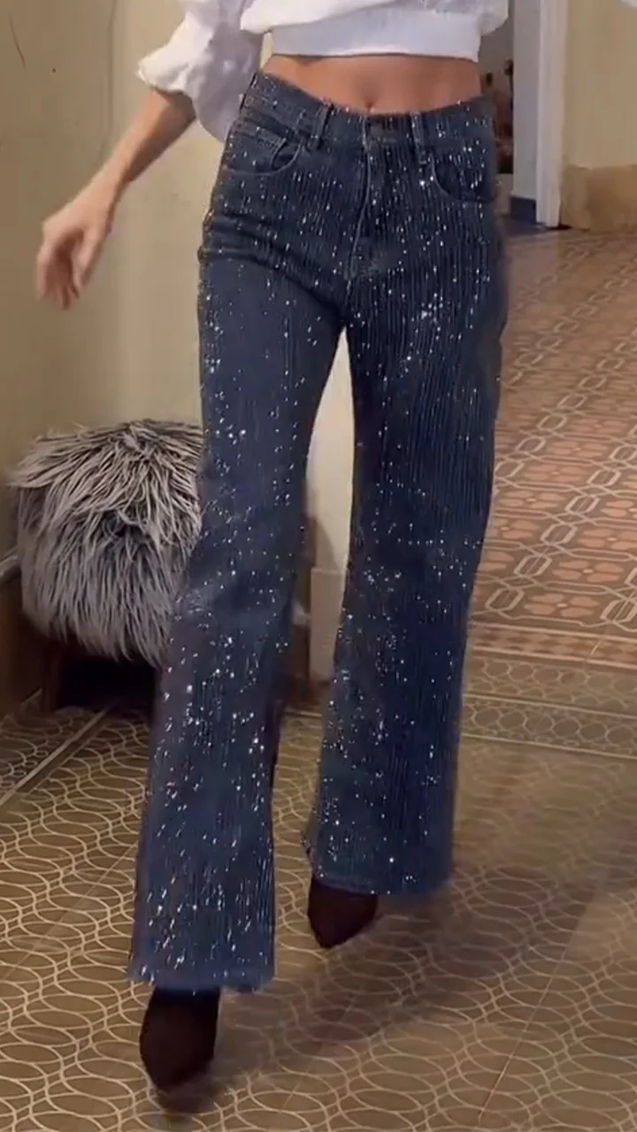 Women's Rhinestone Casual Denim Trousers