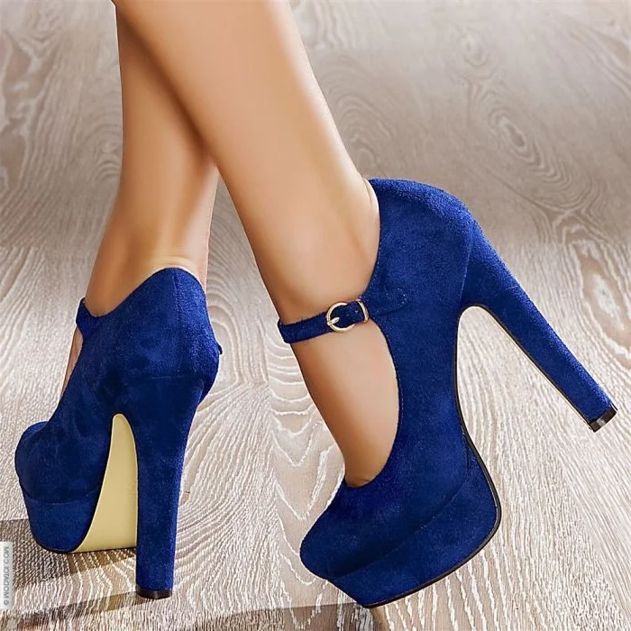 Navy Suede Mary Jane Chunky Heel Pumps Vdcoo
