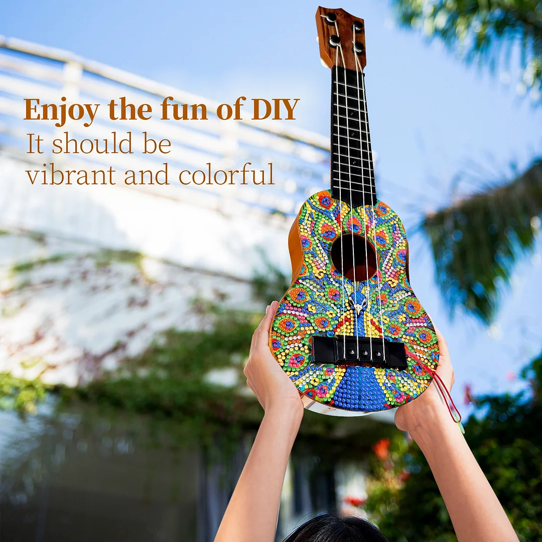 DIY Wooden Guitar Diamond Art Ornament Unique Gifts for Musicians (peacock)