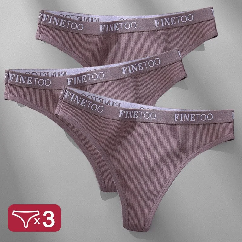 3PCS/Set Women's Panties Cotton Lingerie Female Underpants Sexy Briefs Thong G-String Finetoo Design Intimates T-back Pantys