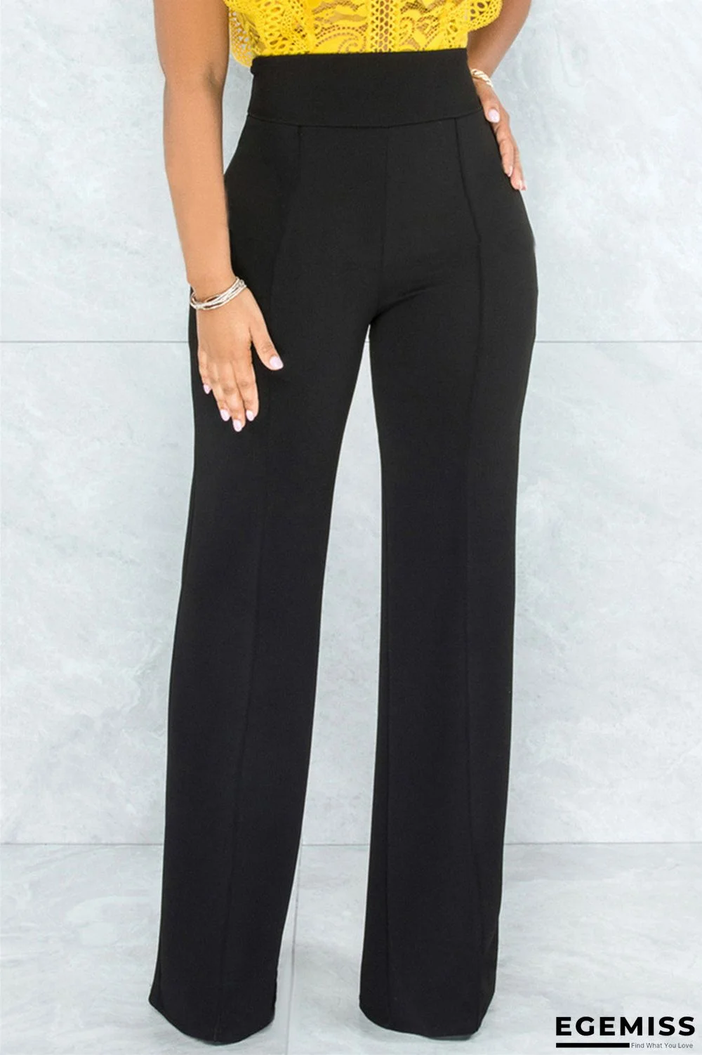 Black Fashion Casual Solid Basic Regular High Waist Trousers | EGEMISS