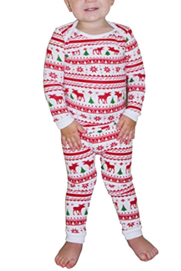 Boy Snowflake Reindeer Printed Family Christmas Pajama Set Beige White-elleschic
